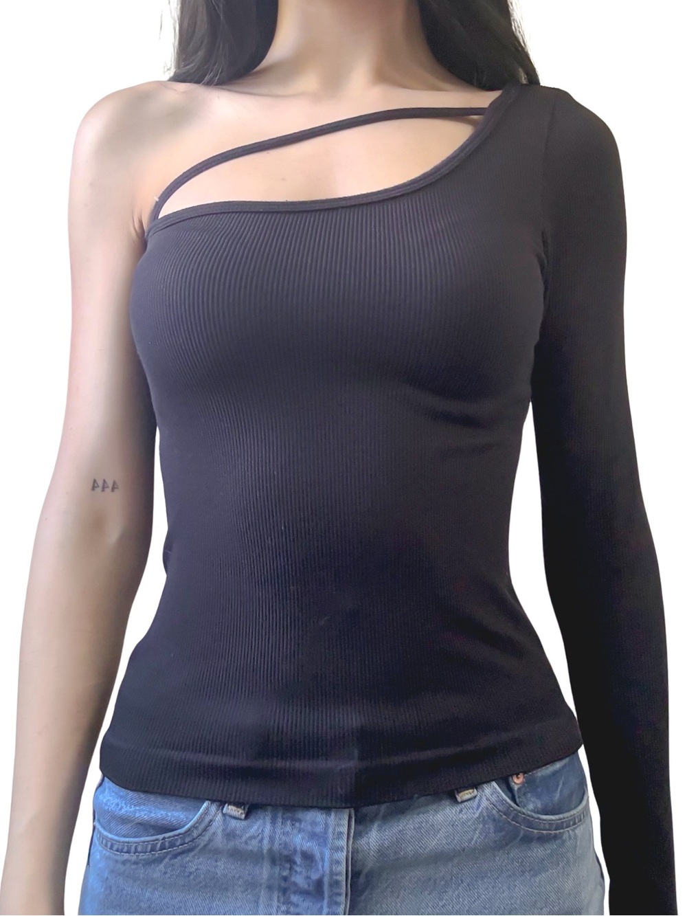 SUGAR RAIN Asymmetric One-Shoulder Ribbed Tank Top Black Size S/M GUC